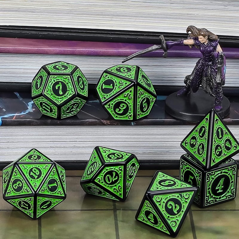 CiaraQ DND Polyhedral Dice Set for Dungeons and Dragons RPG MTG Role Playing Table Games-with 1 Dice Pouch (Green Engraved Dice) - Image 3